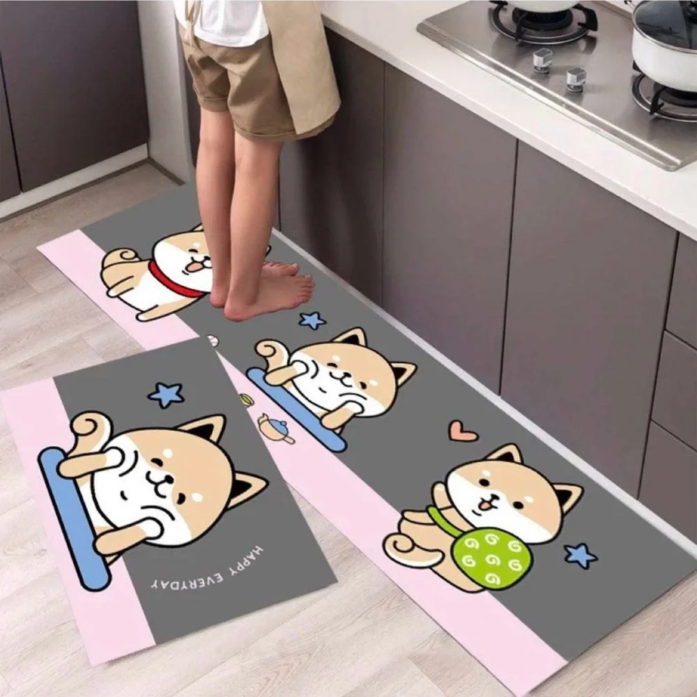 Set of 2 Anti-Fatigue Cute Cat Design Non-Slip Floor Mat
